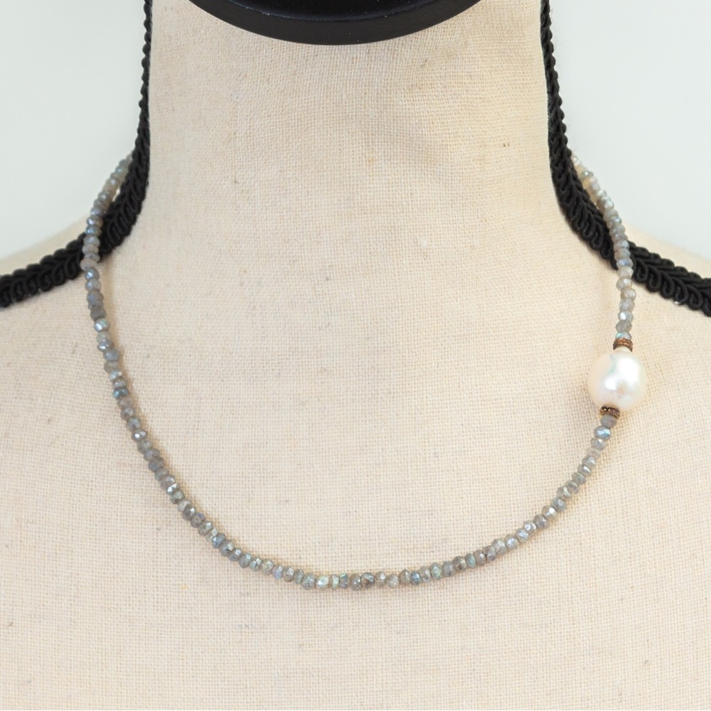 Baroque pearl & cashmere labrodorite gemstone bead choker Rarities Carol Brodie
